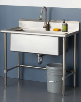 TRINITY 32″ x 16″ Stainless Steel Utility Sink with Pull-out Faucet