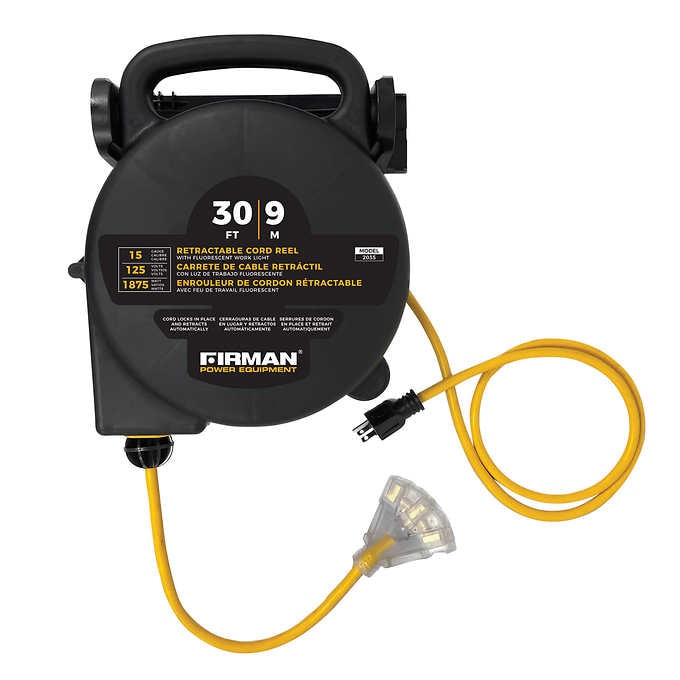 Firman 30’ Retractable Power Cord with LED Power Indicator Light